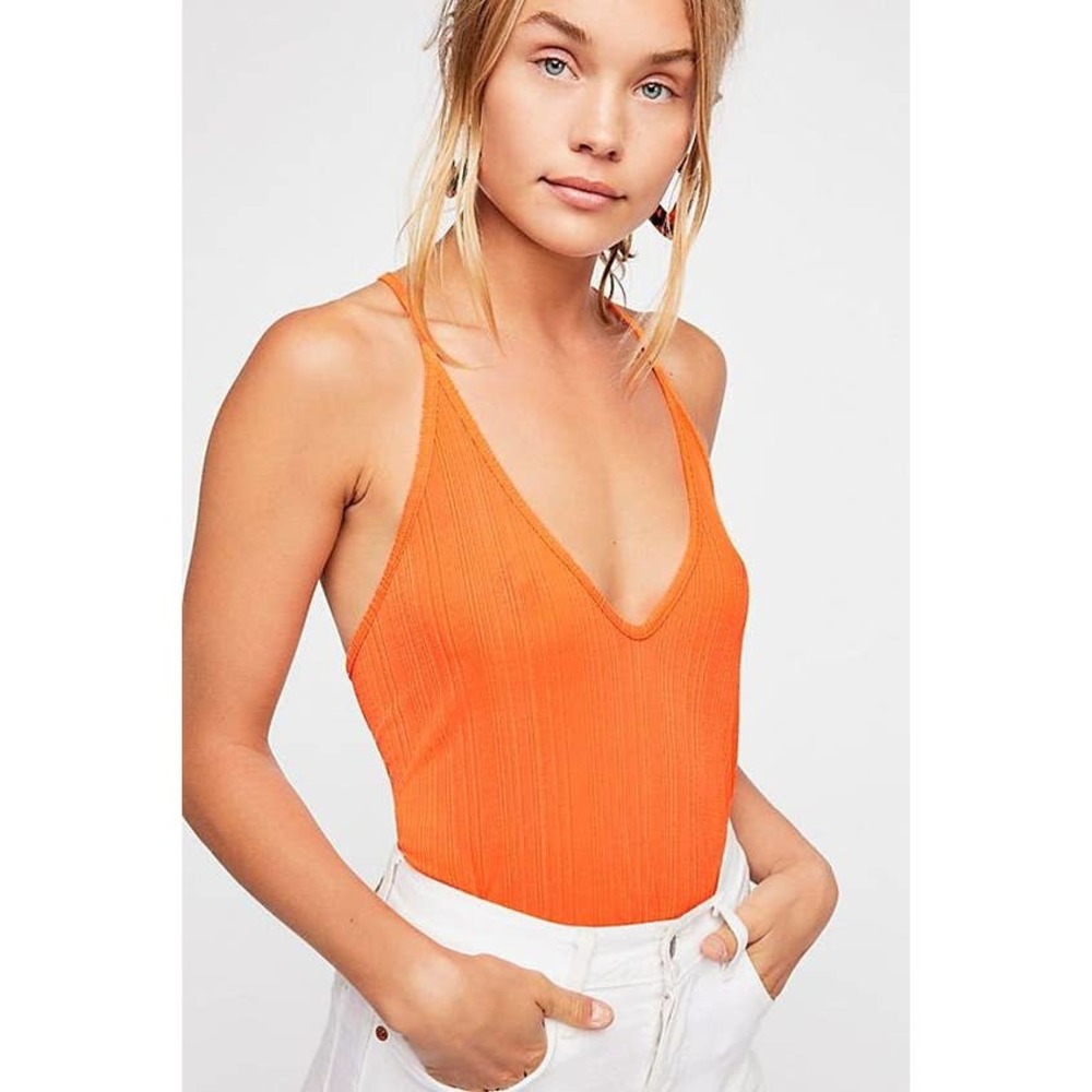 Intimately by Free People- Orange ribbed racerback flowy camisole